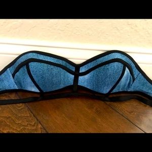 Stone-washed denim look padded bandeau bralet XXS